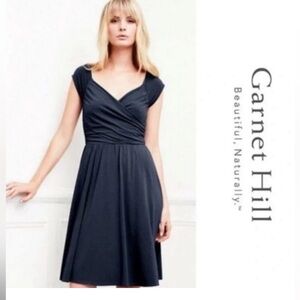 Garnet Hill Charcoal Grey Cotton Jersey Knit Surplice Cap Sleeve Midi Dress M